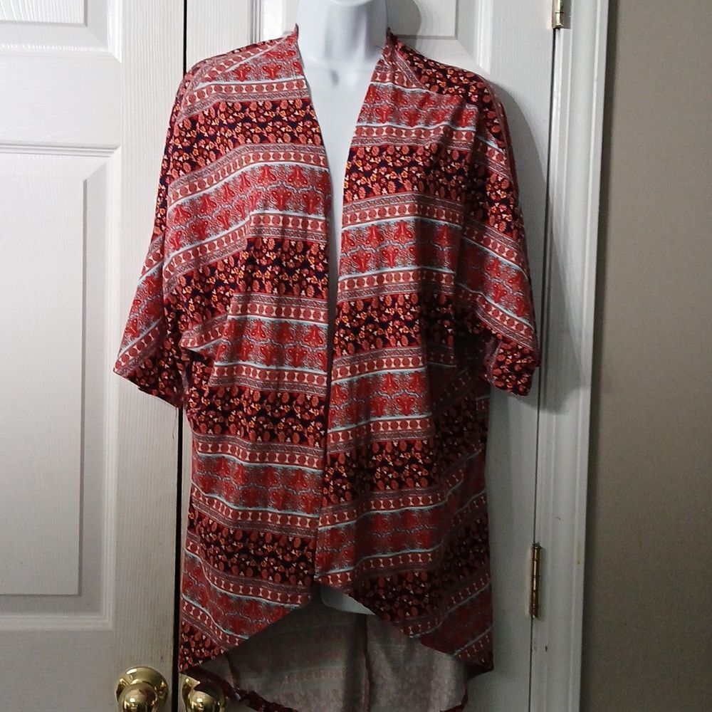 Joe Boxer white light blueβnavy pink red patterned open front cardigan kimono